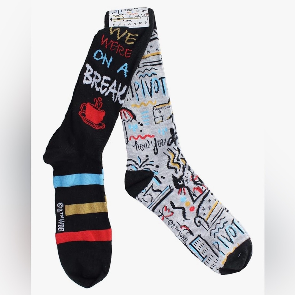 NWT 2 pair of FRIENDS Black and Gray Graphic Socks